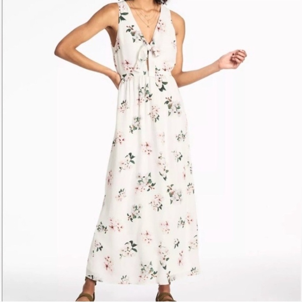 Lucky Brand white and pink floral silk maxi dress size small